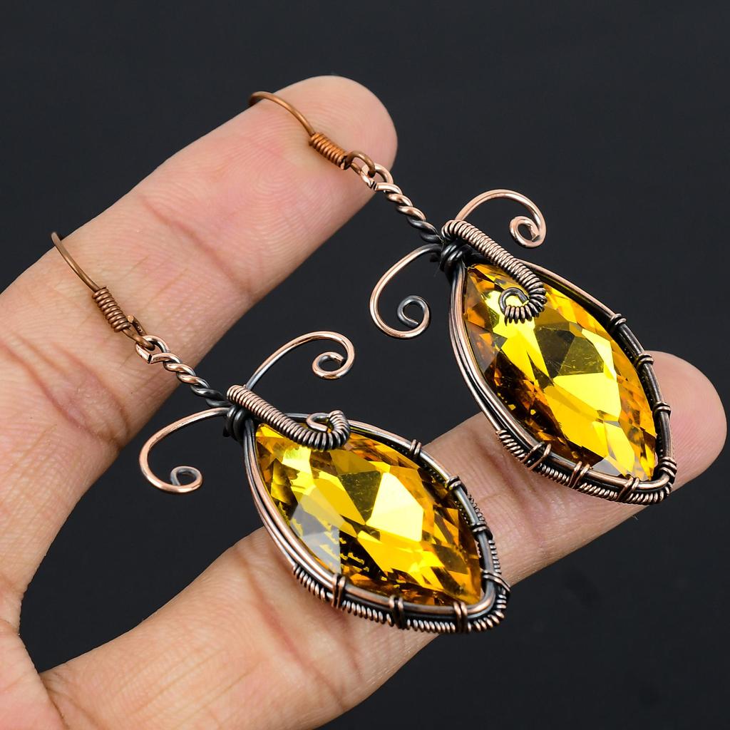 Citrine & Mystic Topaz Earrings, 999 Copper Wire Wrapped Gemstone Jewelry, Handmade Earrings, For Thanksgiving