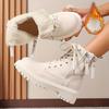 Mid Heel Platform Ankle Booties Women's Casual Ankle Booties Platform Lace-Up Boots  Winter Round Toe Comfort Shoes