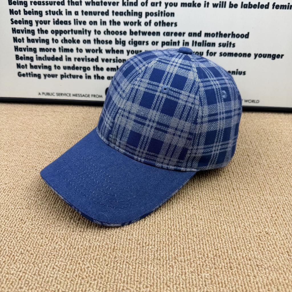 Retro Plaid Denim Baseball Cap Women's New American Plaid Cap Men's Versatile Sunshade Sunscreen Hat