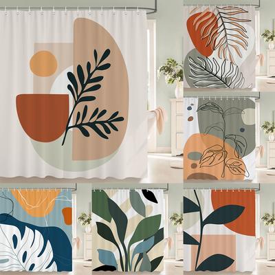 Nordisk stil Duschdraperi Rustik Geometrisk Morandi-färg Duschdraperier Abstrakt Tryckt Tyg Badrum Badgardin Med Krokar