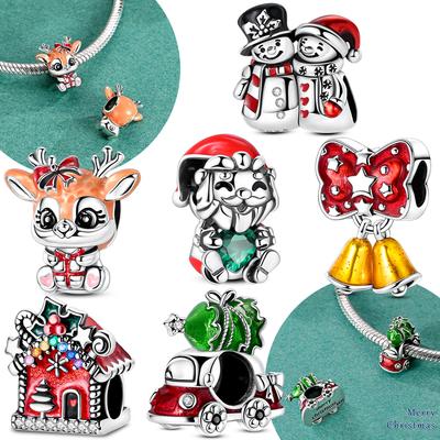 Butterfly Red Christmas House Moose Snowman Car Originalcopper Bead Fit Bracelet Diy Set Women Christmas Jewelry Gift Set