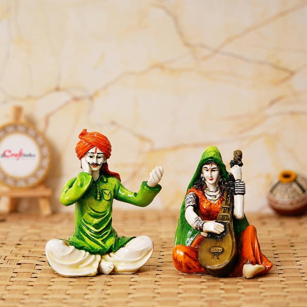 Resin Man Singing and Woman Playing Sitar Couple Statue Human Figurines Showpiece for Home Decor Living Room Bedroom