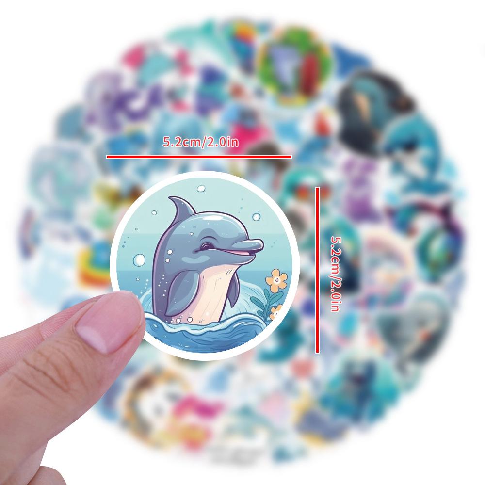 60 Cute Dolphin Cartoon Waterproof Stickers: Car, Suitcase, Water Bottle, Skateboard - 60 Sheets