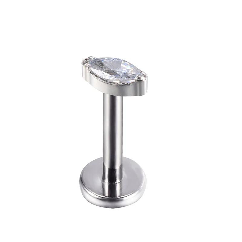 ASTM F136 Titanium Marquise Crystal Labret ear Stud CZ Paved Cartilage Tragus PIERC Earrings Lip Ring Stud Helix Piercing Jewelr