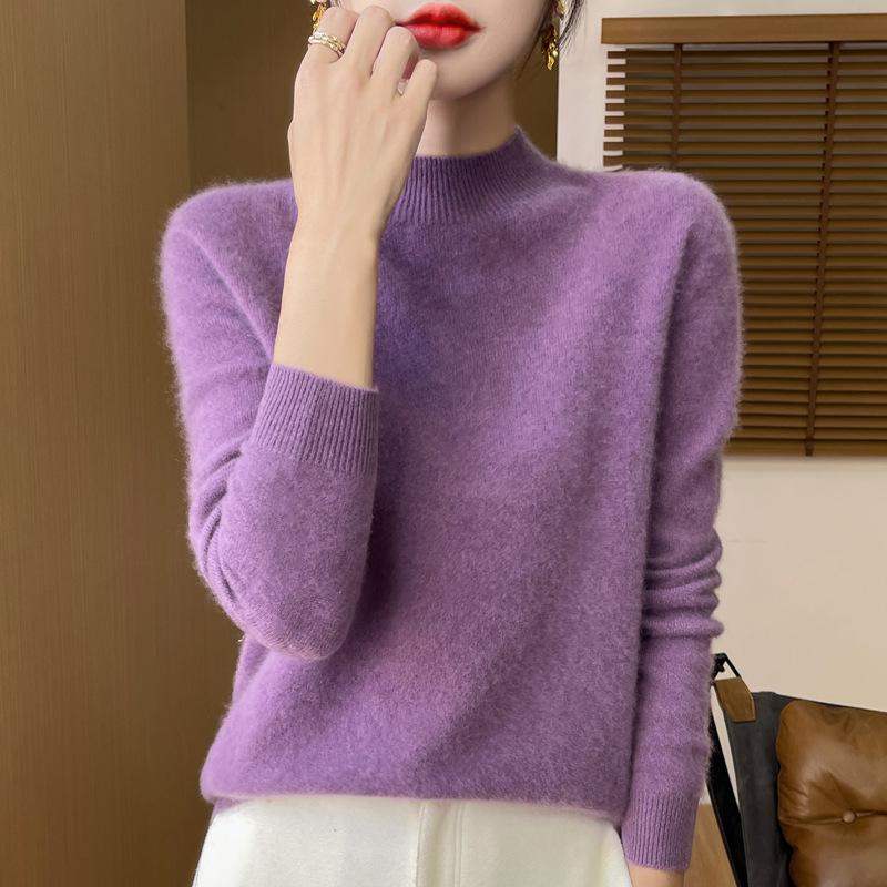 Seamless One-line Ready-to-wear Wool Sweater Half Turtleneck Knitted Bottoming Fashion Versatile Warm Sweater Autumn and Winter New Style