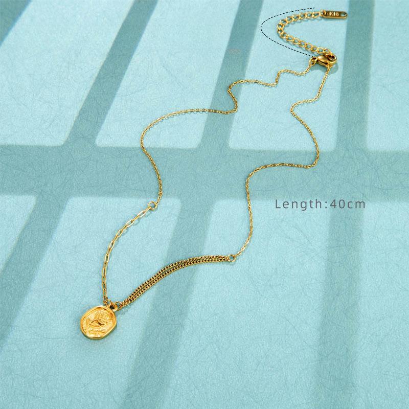 French Retro Rose Pendant Titanium Steel Electroplating Stacked High-End Clavicle Chain Female Niche Design Premium