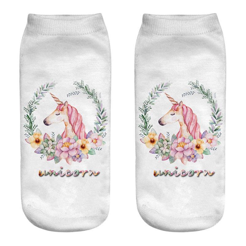 Harajuku 3D Print Unicorn Women Kawaii Ankle Licorne Chaussette Femme Calcetines Mujer Cute Art Socks Unisex