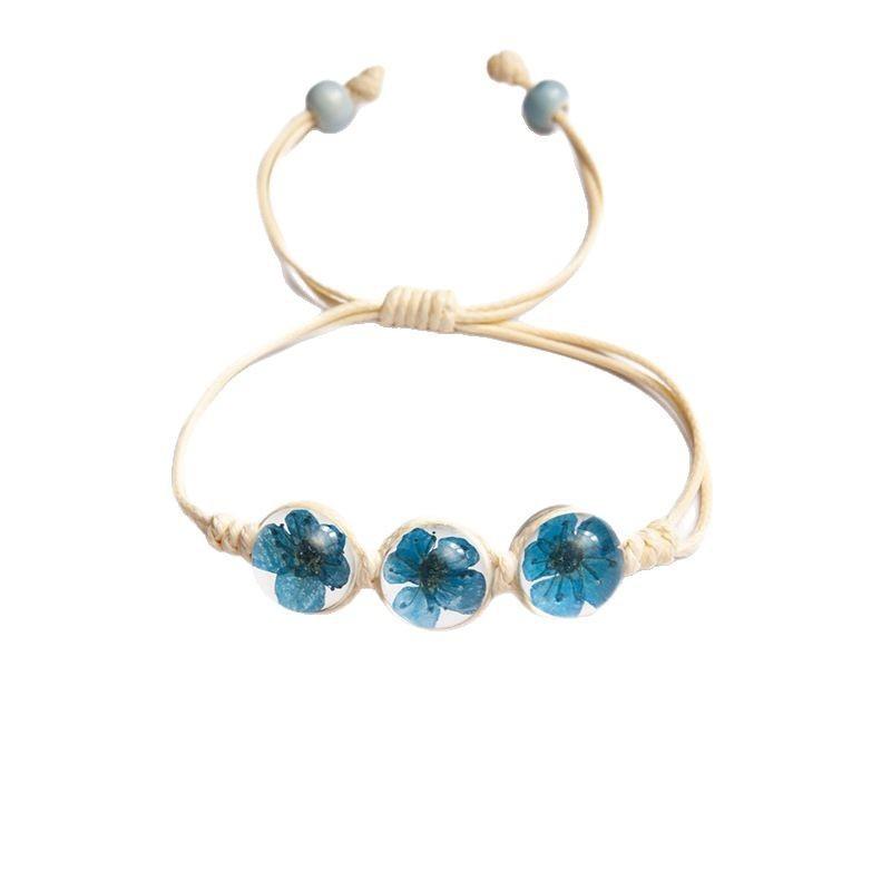 Fresh And Sweet Peach Blossom Bracelet Handmade Woven Girlfriend Dried Flower Bracelet Street Stall Girl Glass Dried Flower Bracelet