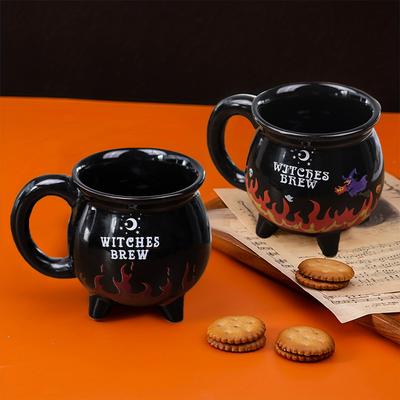 Hexentiegel Keramik-Farbwechselbecher Feuer brennend Heißwasserbecher Kreatives Halloween-Geschenk für Freund Hexen-Kaffeetassen