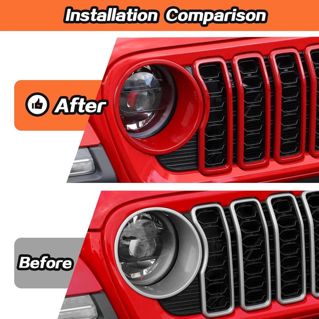 JeCar Grill Erts For Jeep Wrangler JL JLU 2024+ Grill Covers & Headlight Covers Trim Kit Accessories (Red)