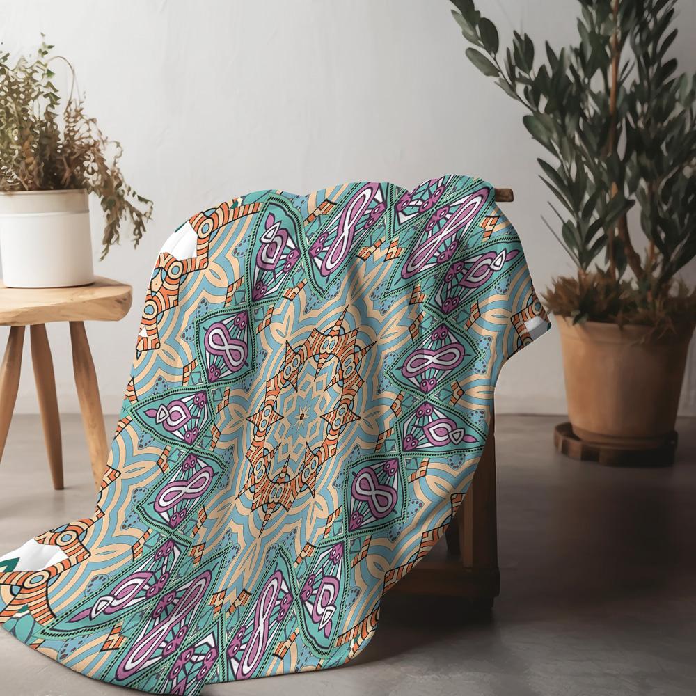 Colorful Geometric Pattern Throw Blanket Abstract Printed Cozy Fleece Blanket For Sofa Bed Decoration Gift