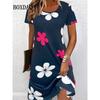 2026 Fashion Summer Dresses Women's Casual Abstract Floral Print Dress Casual Short Sleeve Loose A-Line Dress Y2k Ladies Clothes