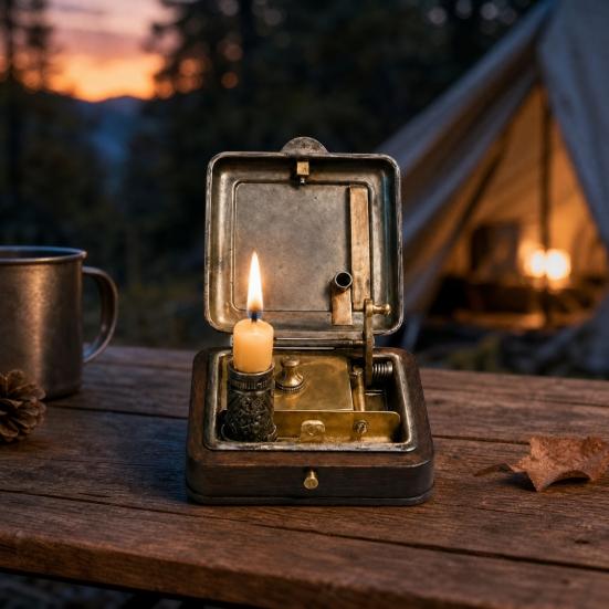 Mechanical Candle Box, 19 Century Vintage Wind-Up Pocket Igniter & Candle Holder, Retro Brass Victorian Flame Igniter Candle Box with Mechanical Riser