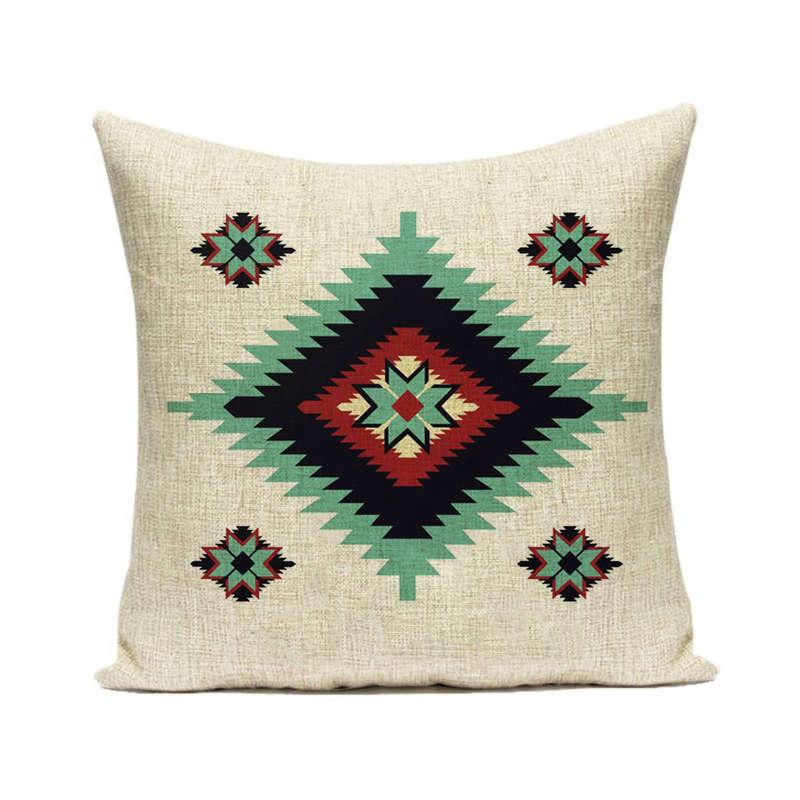 Decorazione Casa Soggiorno Federa in Lino/Cotone Federe per Cuscini Copricuscino con Motivo Geometrico Azteco Boemo