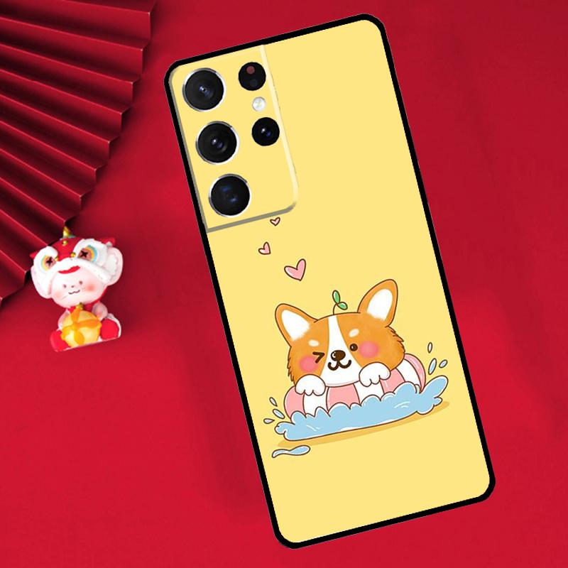 Cute Cartoon Corgi Case For Samsung Galaxy S25 S26 Ultra S21 S22 S20 S23 S24 Ultra Plus S10 S25 FE Cover Funda