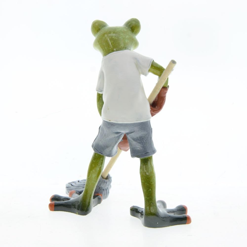 Cute Cartoon Frog Statue Mopping The Floor Frog Figurines Tabletop Ornament Personalized Home Office Animal Model Decoration