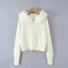 Women's Hooded Knit Cardigan with Fur Collar, Slim Fit, Short Loose Sweater for Autumn/Winter