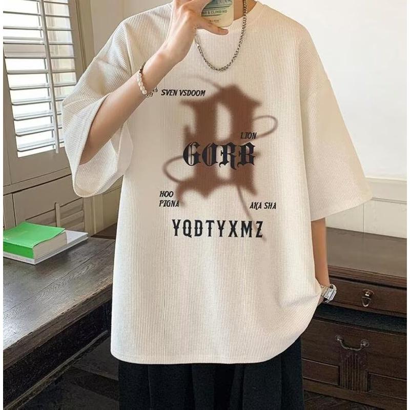 Pánská trička Letter Graphic Print Trička módní značky pro muže oversize trička Muži Oblečení Neformální Tričko Muž Letní Korejský Retro