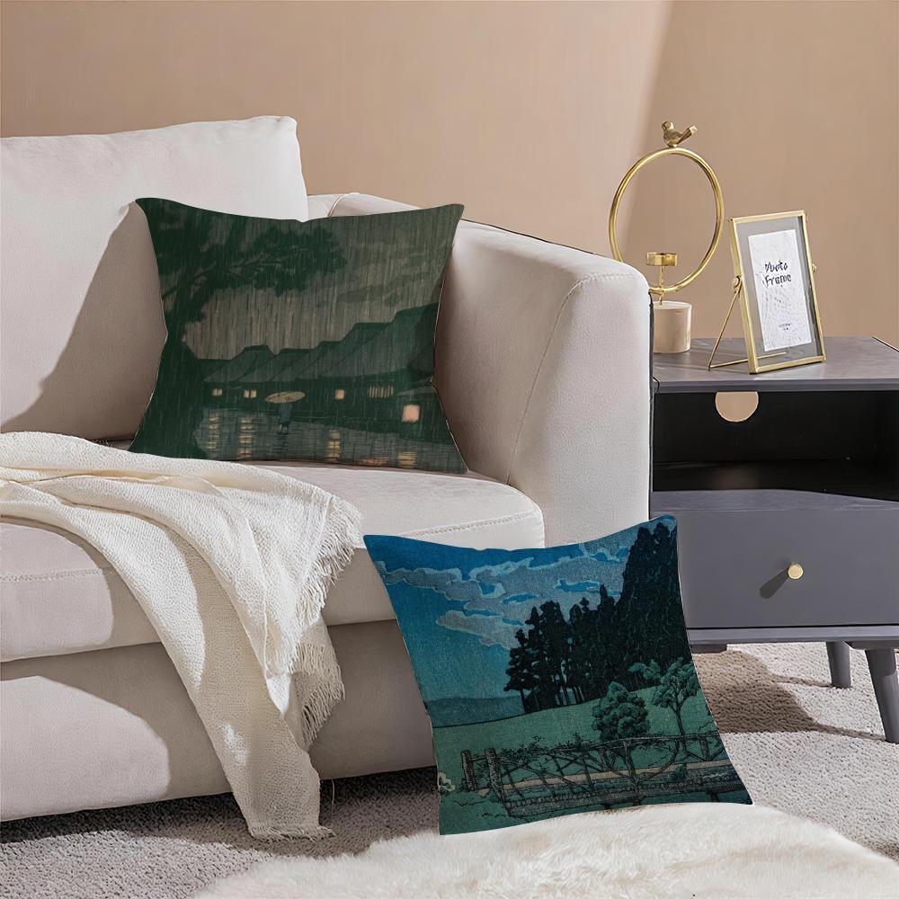Hasui Kawase Cushion Cover Throw Pillow Cover Hidden Button Durable Polyester Chair Cushion