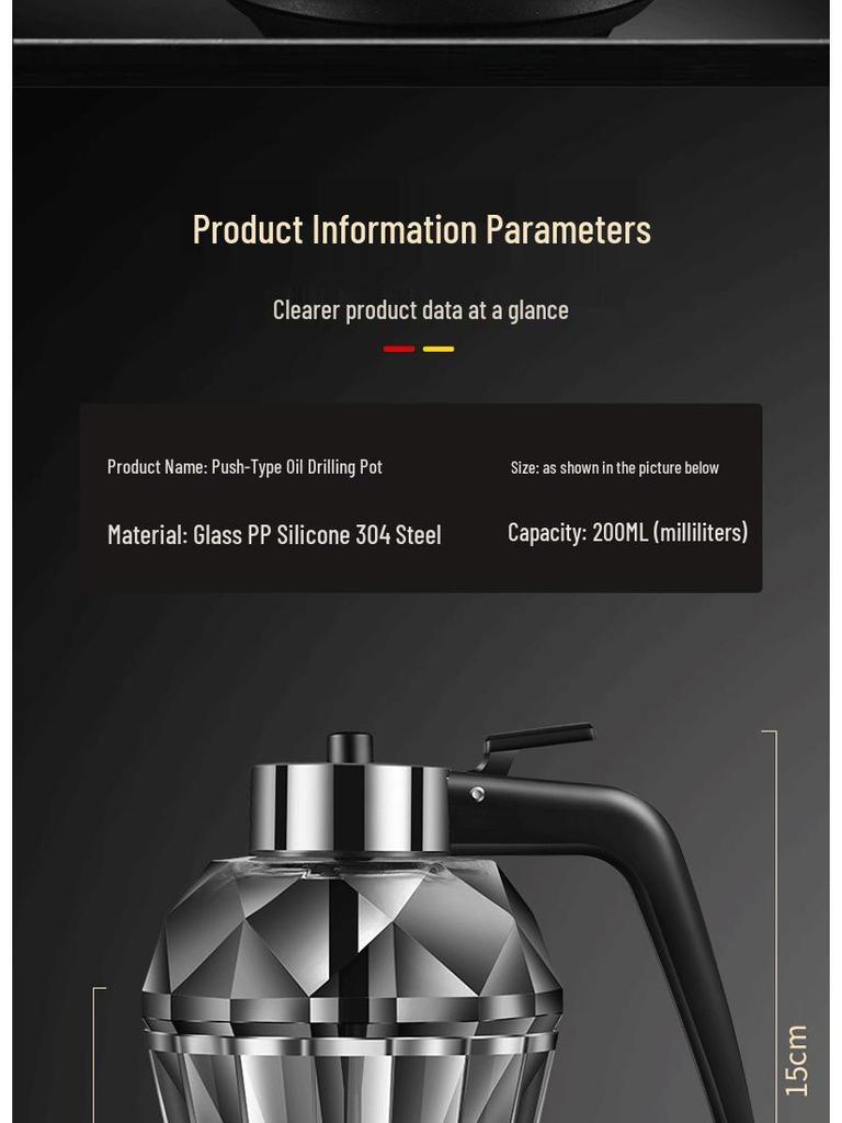 Diamond Glass Press-Type Oil Pot - Transparent, Exquisite Design, Visible Colors