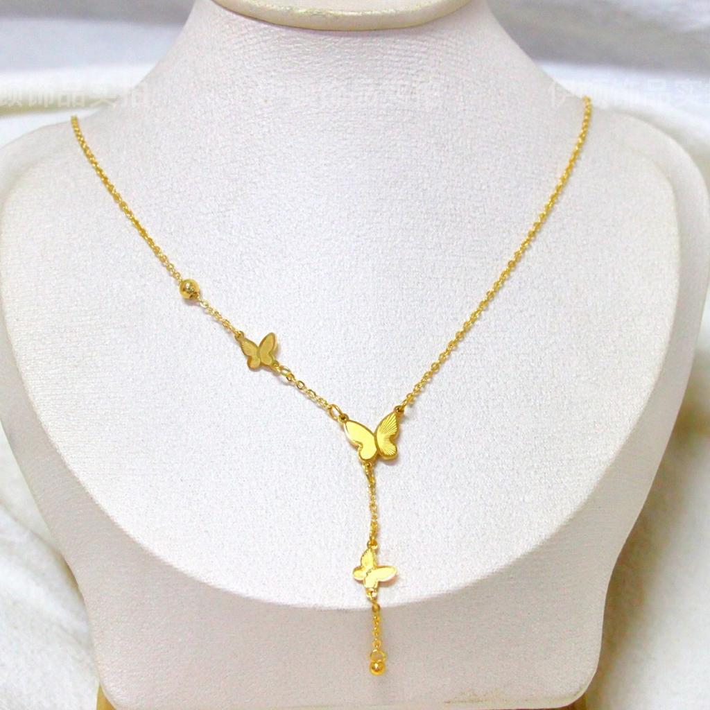 Ladies Luxurious Titanium Steel Butterfly Pendant Necklace