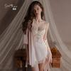 Sweet Embroidered Lace Plus Chest Pad Deep V Seduction Satin Nightdress Robe Women's Home Set
