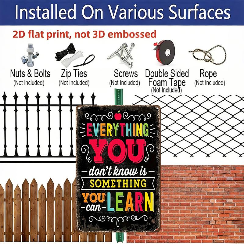 2D Flat, 1pc "Everything You Don't Know Is Something You Can Learn" Aluminum Sign - Retro Classroom Wall Decor Classroom Decor, Study Room, Library