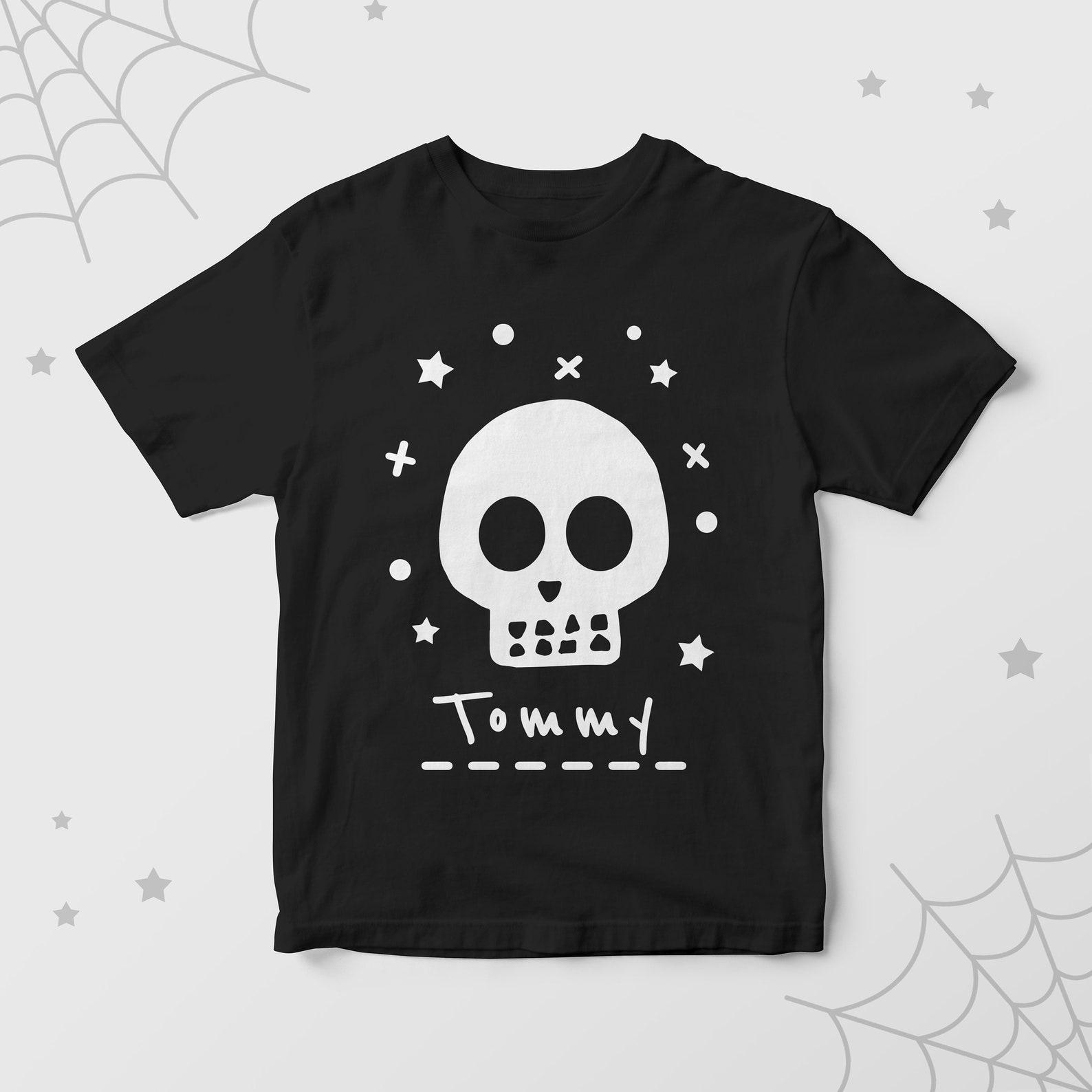 Personalized Kids Halloween T-shirt: Skull Graphic, Custom Name 130