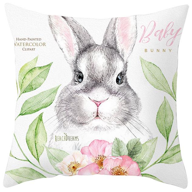 Easter Peach Leather Velvet Pillowcase Spring Painted Rabbit Flowers Digital Printed Home Fabric Pillowcase