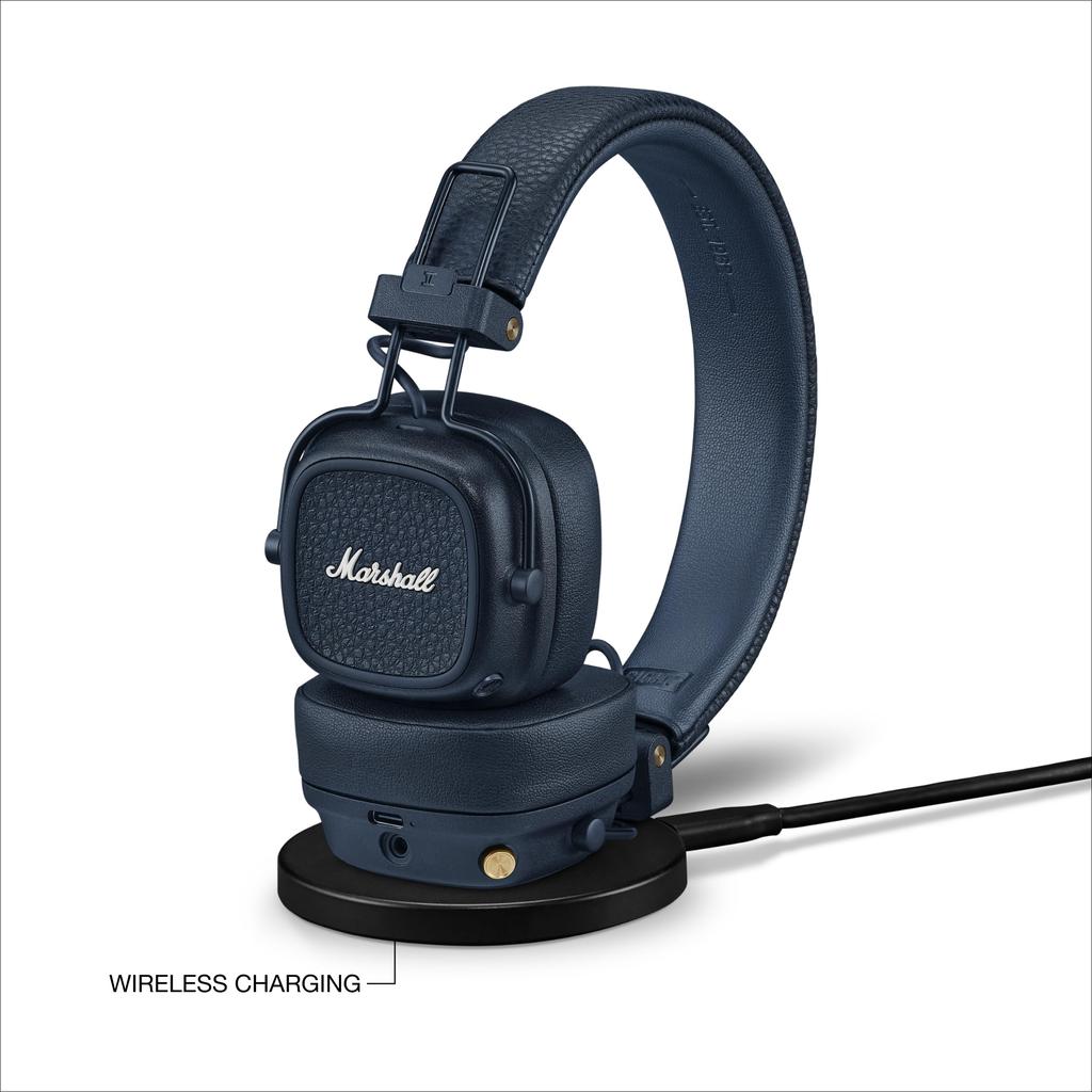 Marshall Wireless On-Ear Headphones Major V Midnight Blue Bluetooth 100H Qi Charging Call Function