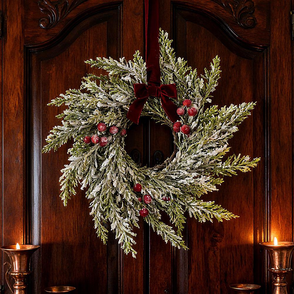 Simulated Pine Needles Red Berries Christmas Wreath Venue Layout Props Cabinet Windows Door Hanging Decorations