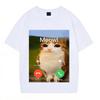 Meowl Is Calling Phone Call Meme Brainrot Funny Cat Owl Tshirts Unisexs Fashion Harajuku Short Sleeves Cotton Hiphop T Shirts
