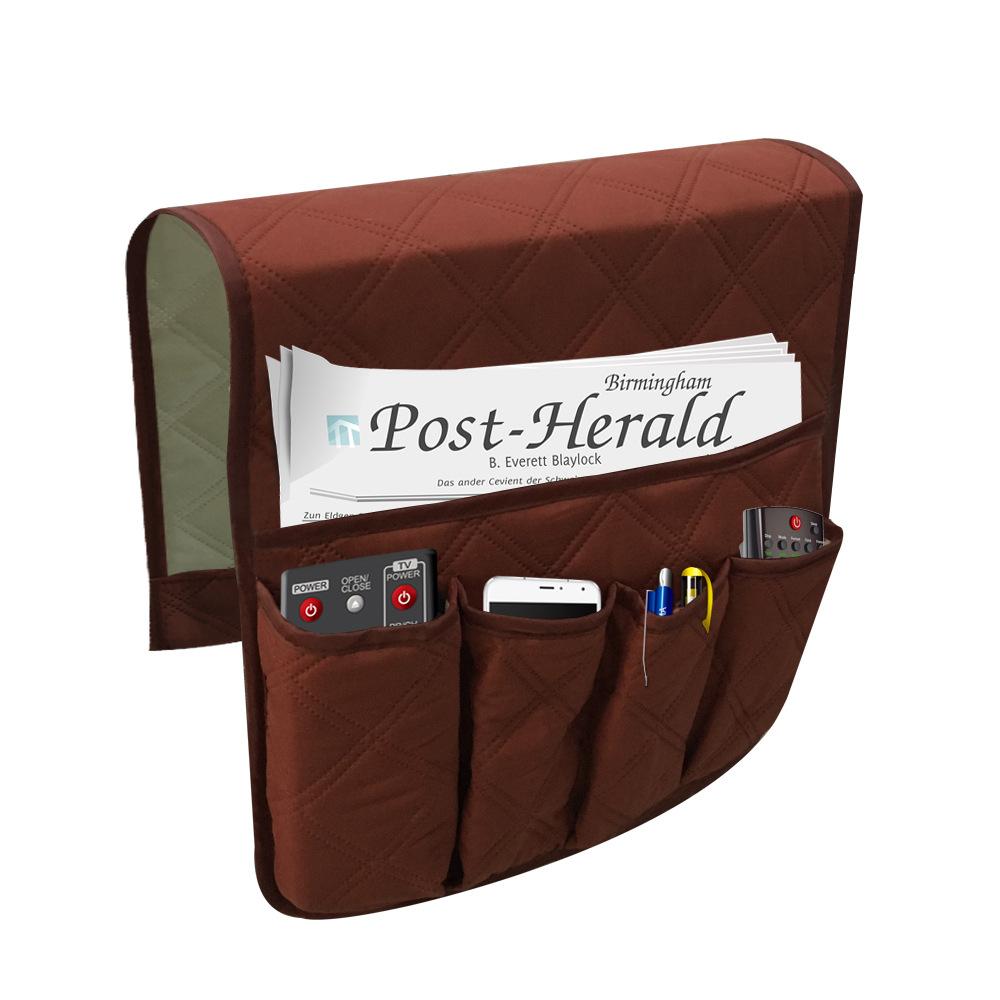 

One Pcs Storage Non-Slip Couch Sofa Chair Armrest Organizer with 5 Pockets for Phone Book Magazines TV Remote Control 33x89cm коричневий