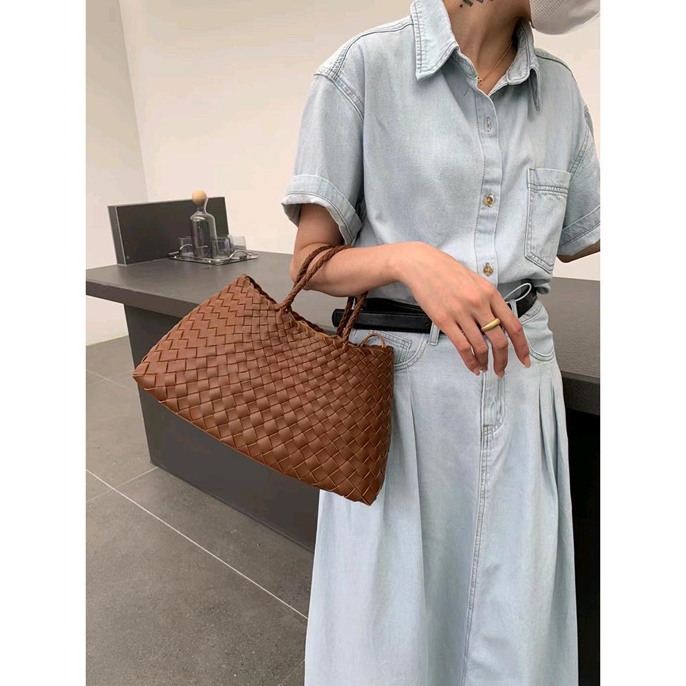 2024 Vintage Dámská Velkokapacitní Tkaná Kožená Nákupní Kabelka