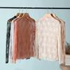 Spring and Autumn Women Floral Lace Shirt  Long Sleeve Sexy Mesh Bottoming Shirts Mock Neck Blouse T-Shirt Pullover Top