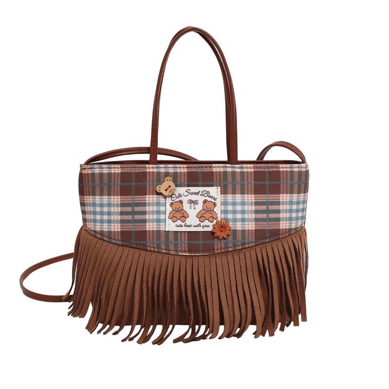Autumn and winter high-end light luxury niche fringed bag women's new retro brown fashion portable messenger bag