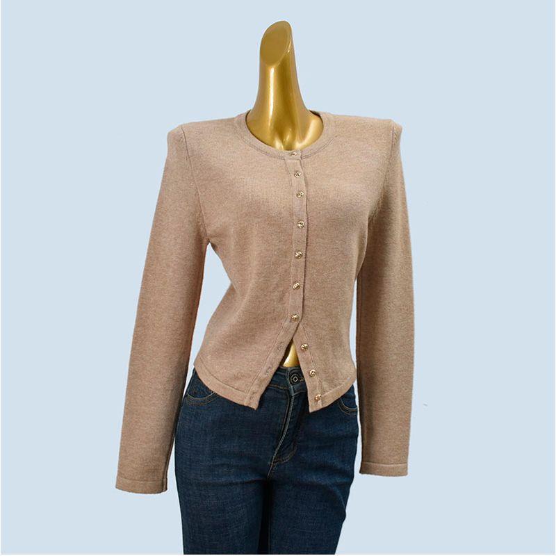 Glutinous Comfortable Fall and Winter New Arrival Women's Round Neck Long Sleeves Knitting Cardigan Women's Slim Looking Dinified Sweater Coat Top