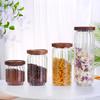 Wave Stripe Glass Storage Jar with Wood Lid for Coffee Beans