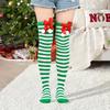 1 Pair Christmas Stockings Colorblock Striped Retro Bright Color Bow Decor Anti-slip Skinny Performances