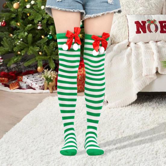 1 Pair Christmas Stockings Colorblock Striped Retro Bright Color Bow Decor Anti-slip Skinny Performances