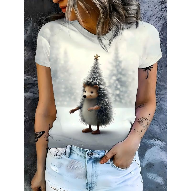 Stylish Simple Animal Short Sleeve Printed Top Comfortable T-Shirts Women’s