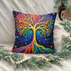 Colorful Tree Of Life Pillow Cover 2D Printed Polyester Sofa Cushion Case For Home, Beach & Camping Decor