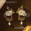 Medieval vintage heavy industry retro light luxury freshwater pearl earrings court antique French vintage autumn and winter earrings
