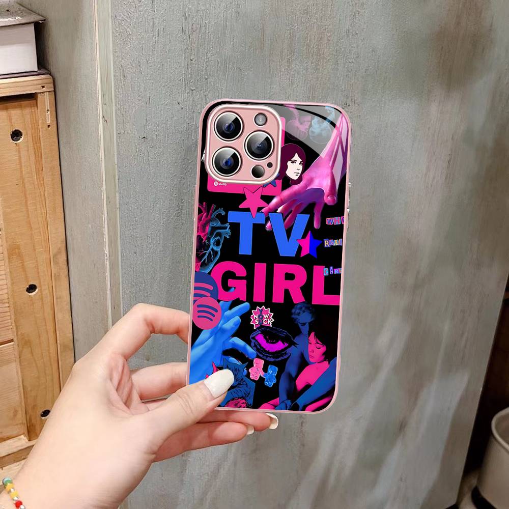 Pink Blue TV Girl For IPhone 14 13 12 Mini 11 Pro XS Max X XR 14 Plus Tempered Glass Cover