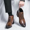 Men's Korean Style Mid-Calf High Heel Leather Boots - Pointed Toe Hairstylist Business Shoes