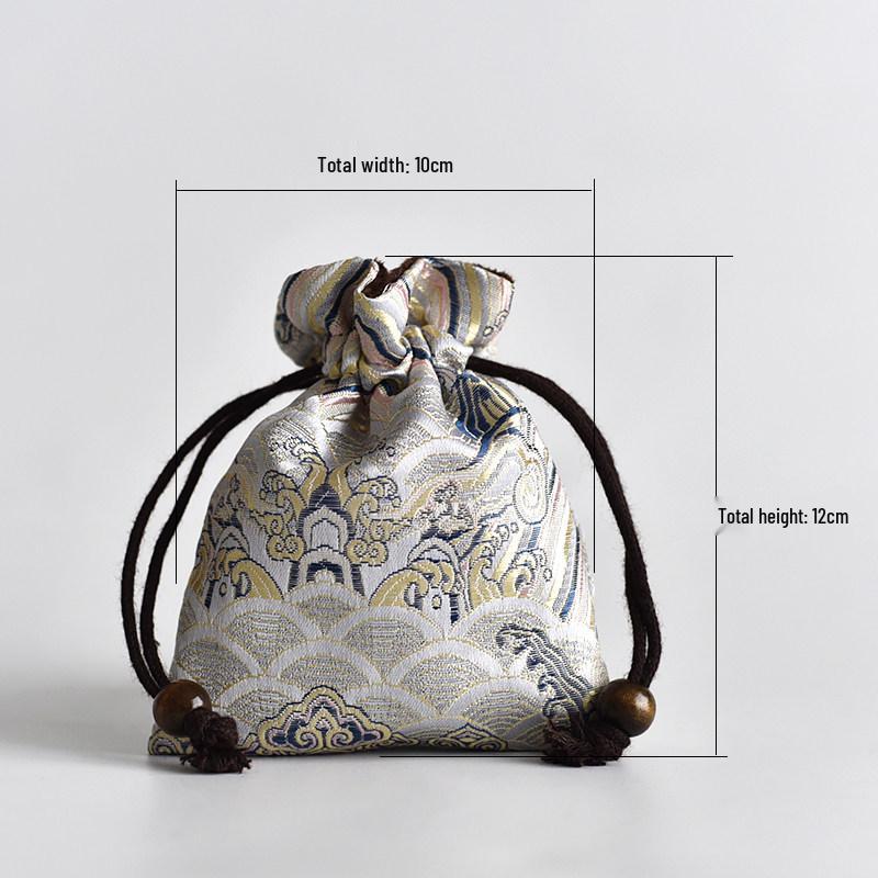 Hand-Embroidered Brocade Double-Layer Cotton Linen Drawstring Jewelry Bag