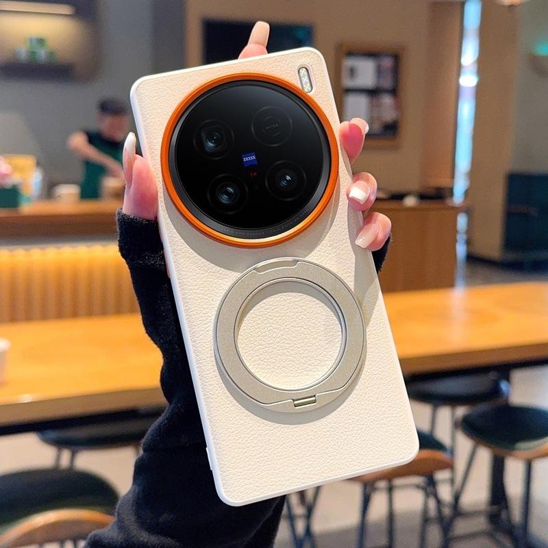 Applicable To Vivox111 Mobile Phone Case Magnetic Suction Bracket Integrated Rotating x111s/x111Pro Plain Leather X111ultra