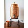 Copper Water Dispenser Set, 5 Litres, with Stand, 1 Glasses and ABS Tap, HaMmered Design (HaMmered Natura)