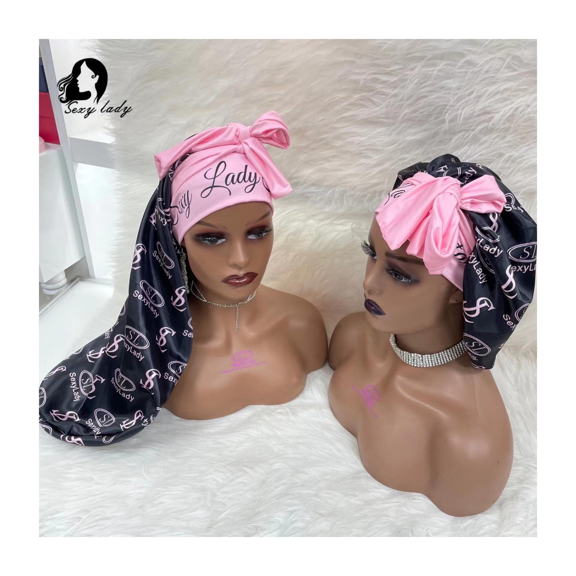 NO MOQ Sample Free Custom Satin Silk Hair Bonnets Custom logo for Women (Black,Adult size) чёрный