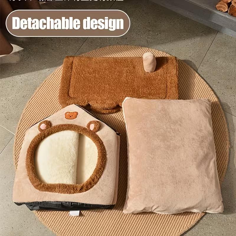 Warm Cat House Bed for Indoor Cats and Small Dogs, Removable Washable Pet Bed House with Soft Cushion, Cozy Winter Pet Sleeping Nest